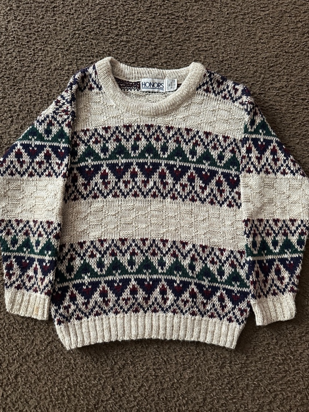 Vintage Cream Patterned Crewneck Sweater for Kids